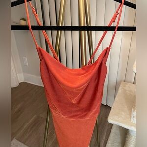 Floor length orange dress